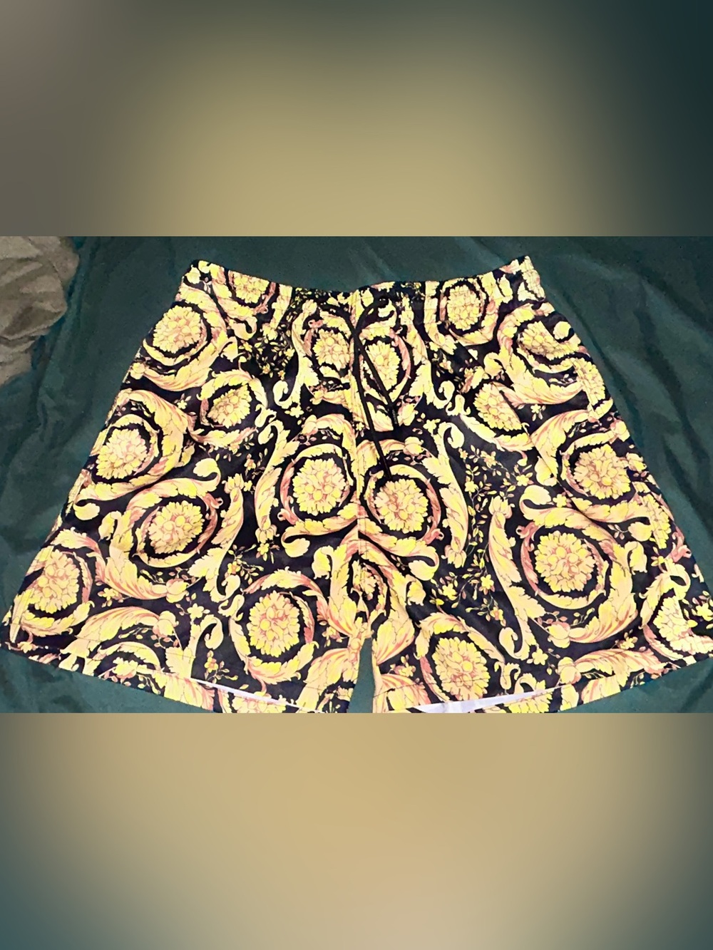 Versace Black Shorts with Yellow and Pink Baroque Floral Print